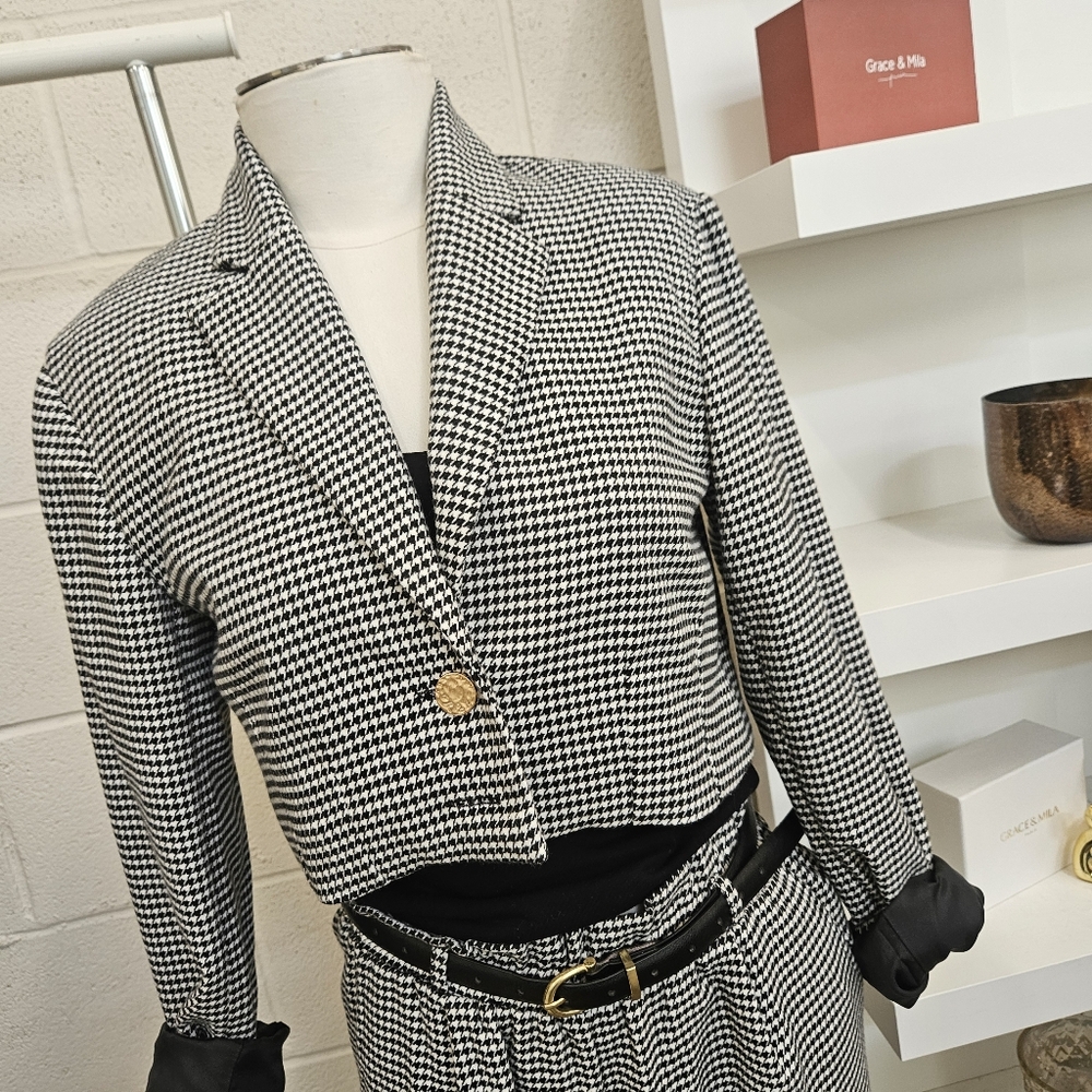 Houndstooth Crop Stretch Jacket